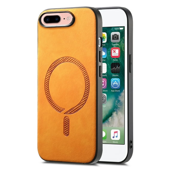 Case for iPhone 8 Plus / iPhone 7 Plus Magnetic Compatible with MagSafe, Slim Luxury Skin-Feel PU Leather Non-Slip Grip Shockproof Bumper Cover Magnetic Support Car Mount Phone Case, Yellow