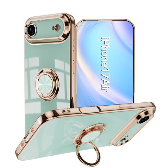 Case for iPhone Air Case with Ring Stand [360° Rotatable Ring Holder Magnetic Kickstand][Support Car Mount] Plating Rose Gold Edge Soft Flexible TPU Luxury Phone Case, Mint