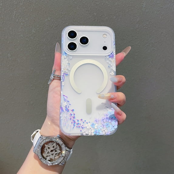 Case for iPhone Air (Compatible with MagSafe) Floral Flowers Design Translucent Phone Cover Soft TPU + Hard PC Anti-Scratch Shockproof Magnetic Cute Case for Women,A