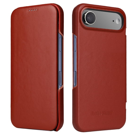 Case for iPhone Air, Genuine Leather Flip Case with Microfiber Lining, Support Wireless Charging, Business Classic Shockproof Magnetic Clasp Phone Cover for iPhone Air, Brown