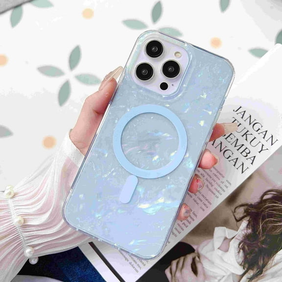 Case for iPhone Air Sparkle Glitter Bling Shell Pattern Magnetic Cover, Compatible with Mag-Safe Wireless Charging, Slim Lightweight TPU Bumper Shpckproof Case for iPhone Air, Blue