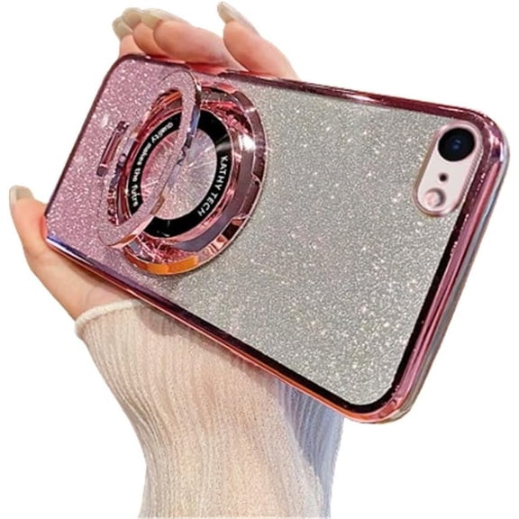 Case for iPhone SE 2020 Case Glitter [Compatible with Magsafe],with Stand Sparkly Slim TPU Shockproof Protective Cover for Girls Women Phone Case for iPhone 8/7 /SE 2020 Bling Pink DS