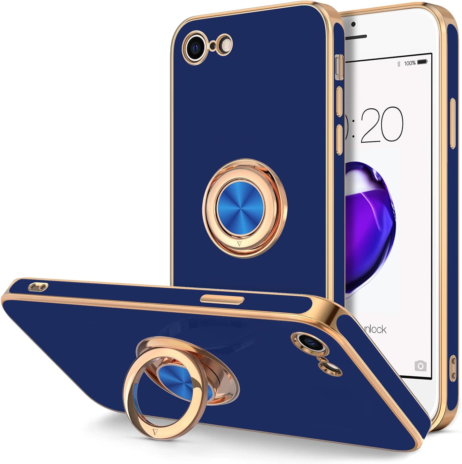 Case for iPhone SE Case 2022/2020, iPhone 8 7 Case Ring Holder Stand