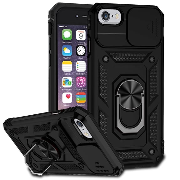 Case for iPhone SE 2022 3rd Generation / iPhone SE 2020 2nd Generation / iPhone 8 / iPhone 7 with Ring Holder Stand Slide Camera Lens Protector, Compatible with Magnetic Car Mount,Black