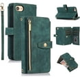 thumbnail image 1 of Case for iPhone SE 2022 5G/iPhone 7/iPhone 8/iPhone SE 2020, 9 Card Slots Wallet Shockproof Flip Cover Hand Strap Card Slots Zipper Pocket Kickstand Handbag for iPhone SE3/SE2 -Retro Green, 1 of 16