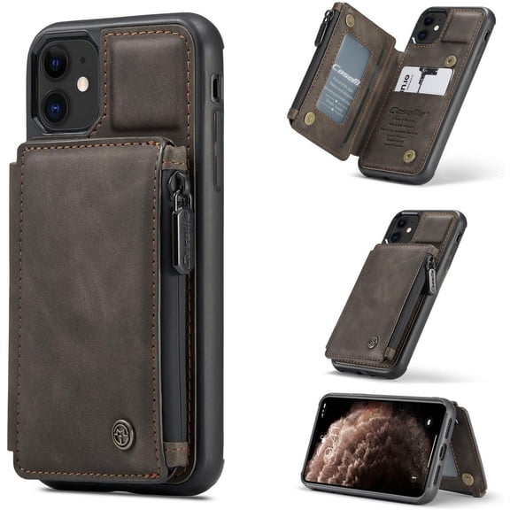 Case for iPhone SE 2022 5G/iPhone 7/iPhone 8/iPhone SE 2020, Vintage PU Leather Case RFID Blocking Zipper Wallet Cover Card Slots Magnetic Kickstand Shockproof case for iPhone SE3/SE2 - Coffee