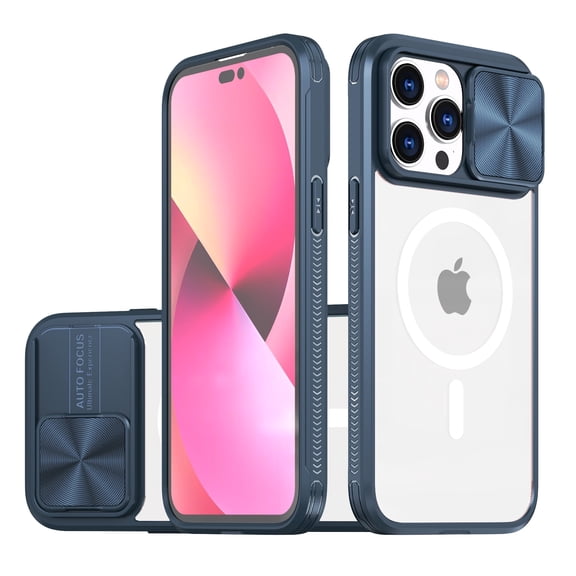 Case for iPhone SE 3 2022/SE 2 2020/ iPhone 8/ iPhone 7, Compatible with MagSafe Wireless Charging Crystal Clear Anti-Scratch Shockproof Slide Camera Cover for iPhone SE 4.7", Navyblue