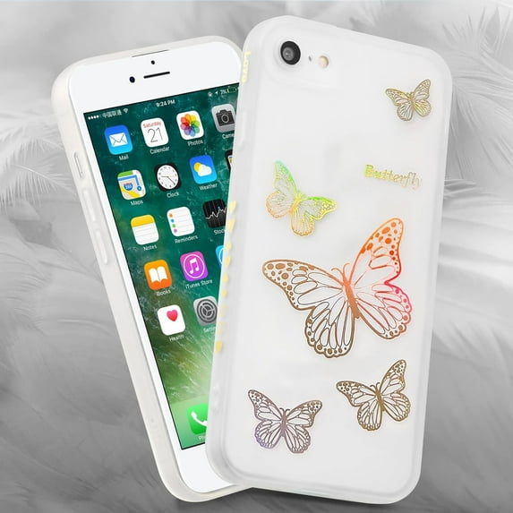 Case for iPhone SE(5G) 2022 iPhone 7 iPhone 8 iPhone SE 2020, Glitter Cute Butterfly Pattern Sparkly Bling Laser Case Soft TPU Bumper Slim Protective Women Girls Phone Cover - Transparent