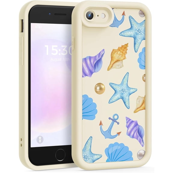 Case for iPhone SE/8/7, Pretty Pattern Design Girls Women Silicone Cover, Soft TPU Material, Thicker Frame Shockproof Protective Girly SE/8/7 (Starfish Shell)