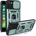 thumbnail image 1 of Case for iPhone SE with Slide Camera Cover, Heavy Duty Military Grade Protection Phone Case Built-in 360° Rotate Ring Stand for iPhone SE 2022/2020      Green, 1 of 7