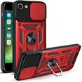 thumbnail image 1 of Case for iPhone SE with Slide Camera Cover, Heavy Duty Military Grade Protection Phone Case Built-in 360° Rotate Ring Stand for iPhone SE 2022/2020      Red, 1 of 8