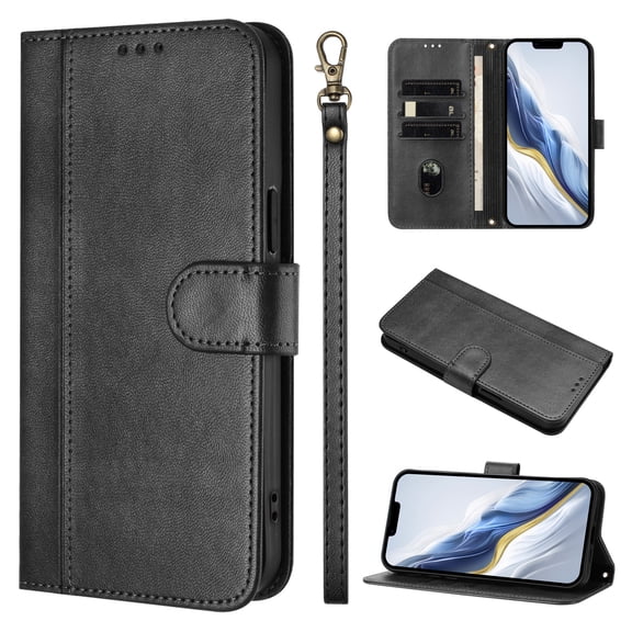 Case for iPhone SE4 Wallet Phone Cover with Wrist Strap, Card Slots and Cash Pocket, PU Leather Magnetic Closure and Anti-Drop Stand Flip Protective Shockproof Case