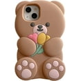 thumbnail image 1 of Case for iPhone X/XS Case Funny Phone Case Cute iPhone Case Flower Teddy Bear Kawaii Creative Soft Rubber Bumper Shockproof Cover Protective Case Cover for Women Girls Brown, 1 of 14