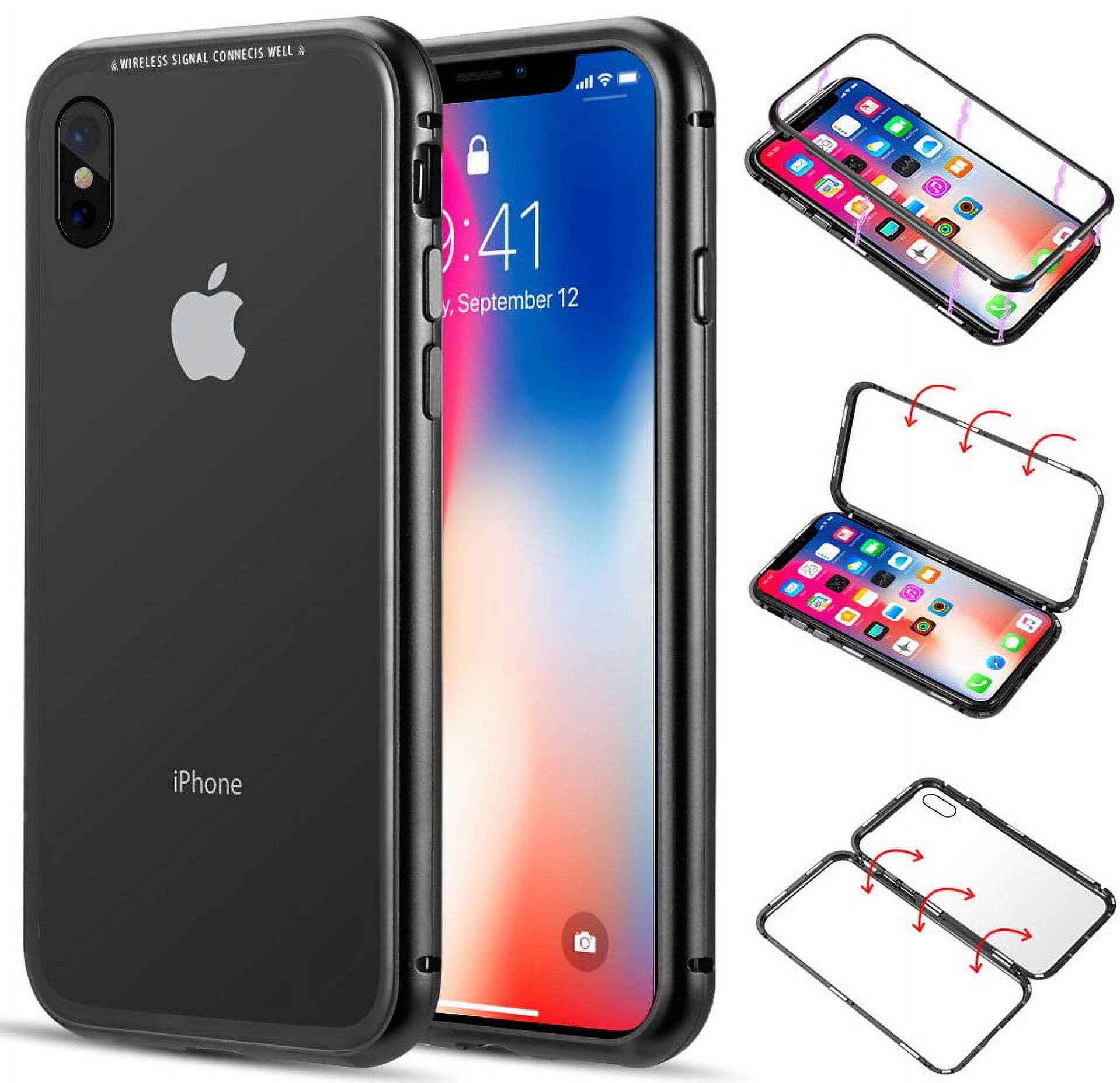 Case for iPhone XXs, Nakedcellphone [Black] MAGNETIC Snap-On Aluminum  Cover with Transparent Rear 9H Hard TEMPERED GLASS Clear Protector for  iPhone Xs (2018), iPhone X (2017), (aka iPhone 1010s) - Walmart.com