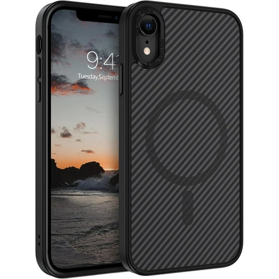 Case for iPhone X/iPhone Xs 5.8-Inch,Magnetic [Compatible with Magsafe] Carbon Fiber Supports Wireless Charging Men Women Slim Metal Lens Frame+Buttons Shockproof Protective Phone Cover, Black