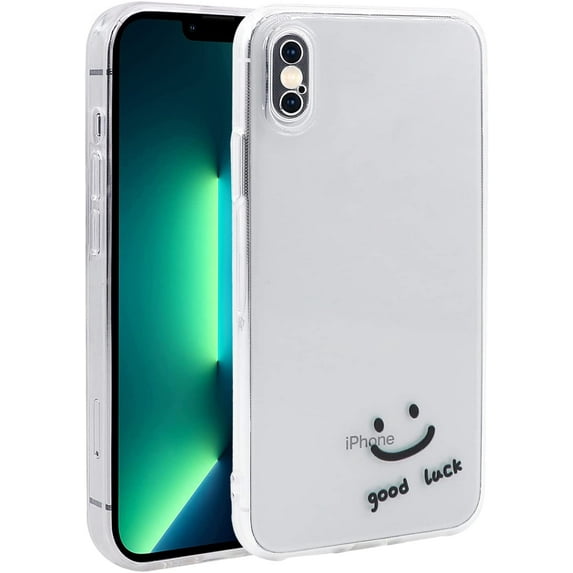 Case for iPhone X/iPhone Xs (5.8 inch), Clear TPU Cover with Fashion Cute Designs for Women Girls, Slim Fit Durable Protective Phone Case for iPhone X/iPhone Xs, Black Smiley Face