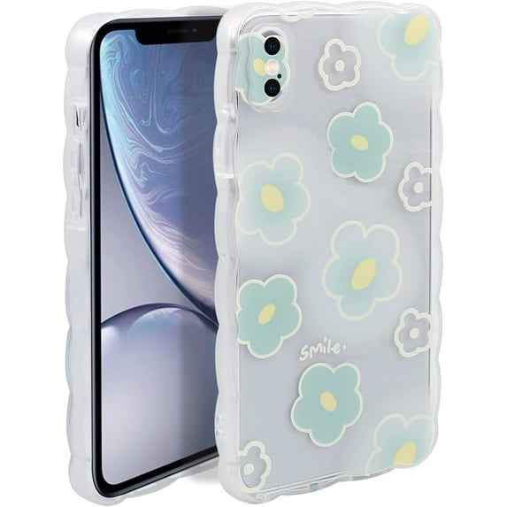 Case for iPhone X/iPhone Xs, Soft TPU Bumper Cute Print Pattern Design Women Girls Protective Phone Cover Case for iPhone X/iPhone Xs (5.8 inch), Green Flower