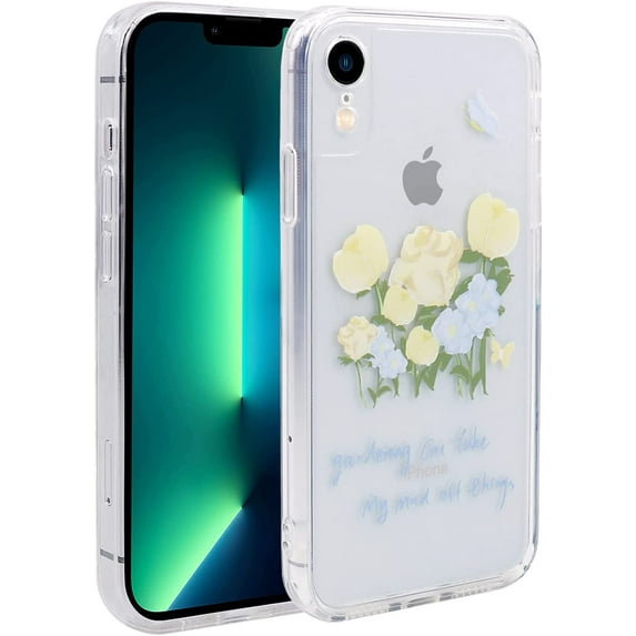 Case for iPhone XR (6.1 inch), Clear Slim Soft TPU Case with Women Girl Retro Floral Flower Design Case for iPhone XR, Transparent Flowers & Butterflies