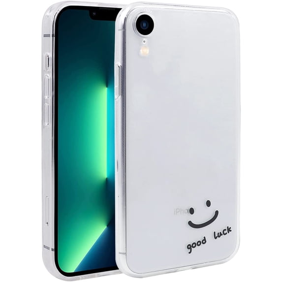 Case for iPhone XR (6.1 inch), Clear TPU Cover with Fashion Cute Designs for Women Girls, Slim Fit Durable Protective Phone Case for iPhone XR, Black Smiley Face