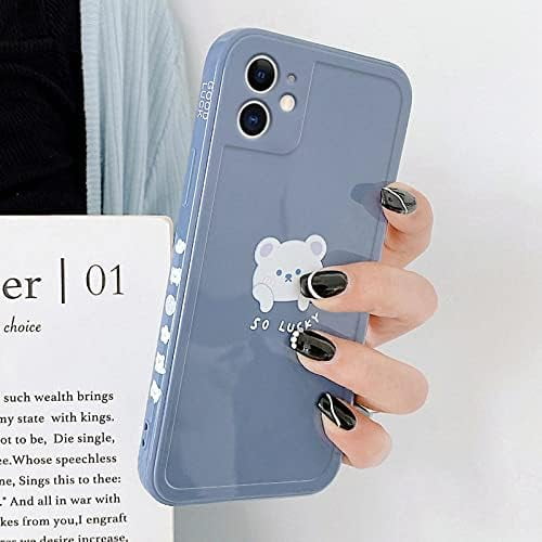 Case for iPhone XR, Case with Cute Painted Design White Lucky Bear for Women Girls Slim Soft Flexible TPU Protective Cover Compatible with iPhone XR- Beige
