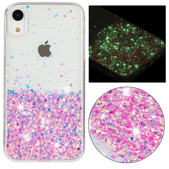 Case for iPhone XR, Luminous Fashionable Trendy Shiny Glitter Phone Cover, Gradient Non-Yellowing Shockproof with Glamorous Shimmering Protection Case for iPhone XR, Pink