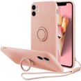 thumbnail image 1 of Case for iPhone XR, Slim Liquid Silicone Phone Case with 360 Rotatable Ring Holder Kickstand Fashion Hand Strap with Magnetic Car Mount Shockproof TPU Bumper Cover - Pink, 1 of 16