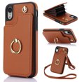 thumbnail image 1 of Case for iPhone XR Wallet Phone Case with Ring Stand & Adjustable Crossbody Strap, Stylish Multi-Funtional Accordion Style Flip Case with Card Slots for Women Girls, Brown, 1 of 11
