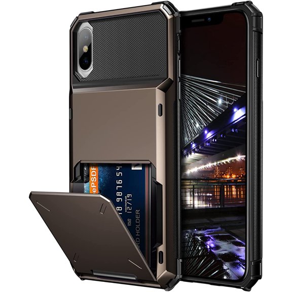 Case for iPhone XS Max Case Wallet ID Slot Credit Card Holder Scratch Resistant Dual Layer Protective Bumper Rugged TPU Rubber Armor Hard Shell Case Cover for iPhone XS Max 10S Max (Gun Color)
