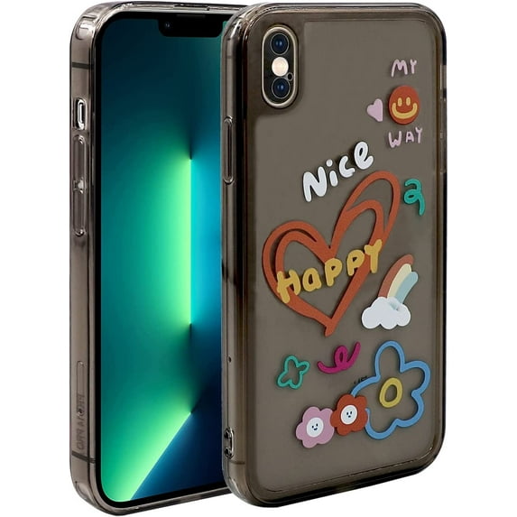 Case for iPhone Xs Max (6.5 inch), TPU Phone Cover for iPhone Xs Max, Cute Protective Camera Protection Cover for Women Girls, Black Background & Color Painting