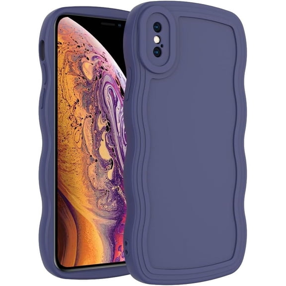 Case for iPhone Xs Max Case,Wave Curly Frame Design,Soft Flexible TPU,Cute Wavy Solid Color Aesthetic Flashion Phone Case Shockproof Protective Case Cover 6.5" - Dark Purple