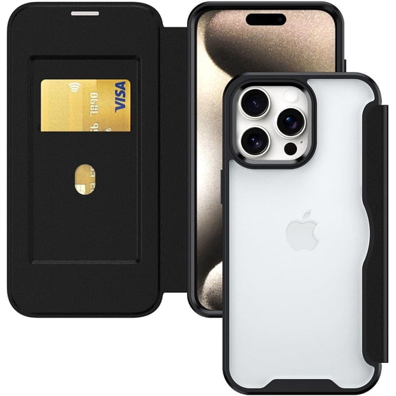 Case for iPhone Xs Max,Clear Back Design Heavy Duty Drop Protection Anti Theft Flip Leather Wallet Cover with Card Holder Shockproof Phone Case for iPhone Xs Max,6.5 Inch (Black)