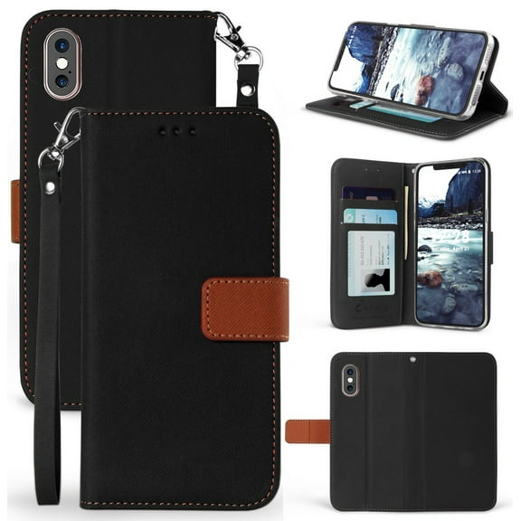 Case for iPhone Xs Max, New Infolio Wallet Credit Card Slot ID Cover, View Stand [with Magnetic Closure, Wrist Strap Lanyard] for Apple iPhone Xs Max (Size 6.5" model) (10s Max)