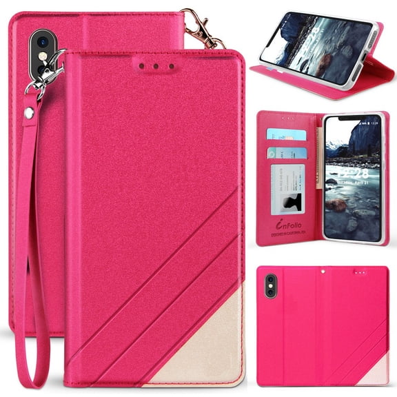 Case for iPhone Xs Max, New Infolio Wallet Credit Card Slot ID Cover, View Stand [with Wrist Strap Lanyard] for Apple iPhone Xs Max (Size 6.5" model) (10s Max)