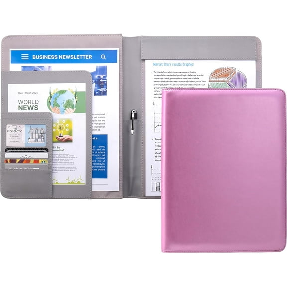 Case-it Business Meeting Padfolio | Professional Portfolio with Letter Size Writing Pad, PAD-39 Metallic Pink