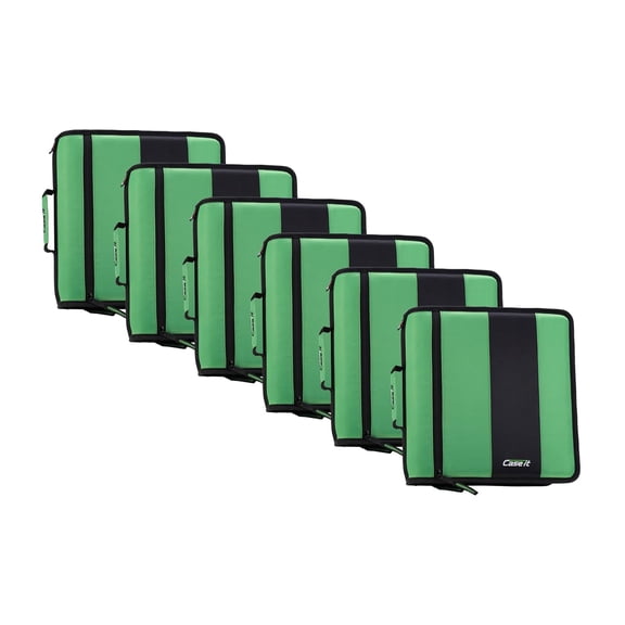 Case-it Classic Zipper Binder | 2-Inch O-Rings, 350 Sheet Capacity, Multiple Storage Pockets & Shoulder Strap | Office Organizer | D-251 Canopy Green | 6 Pack