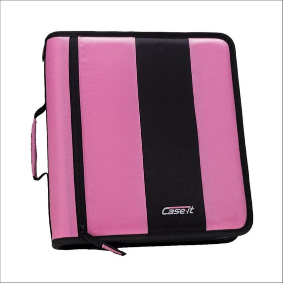 Case-it Classic Zipper Binder, 2" O-Ring with mesh pockets and shoulder strap and handle, 350 Page Capacity, D-251 Light Pink