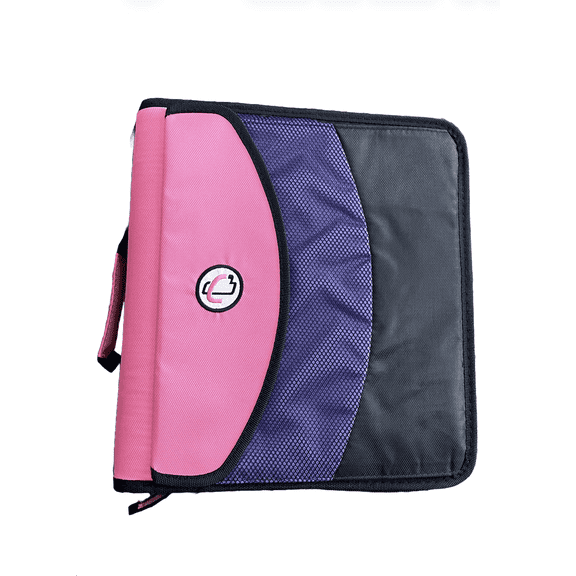 Case-it 3" Inch Dual D Ring Binder Dual-121-a 2-in-1 Zipper Binders with Handle and Shoulder Strap, Pink & Purple