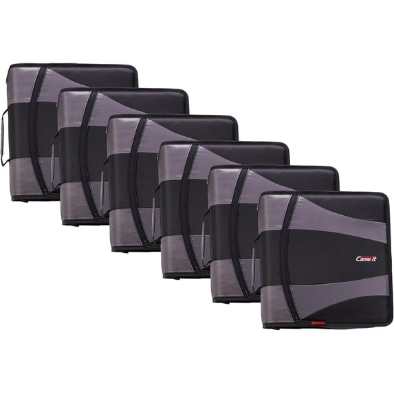 Case-it The Dual 2.0 Zipper Binder Backpack - Two 2 Inch D-Rings - 5 Subject File Folder - Multiple Pockets - 800 Sheet Capacity - Comes with Shoulder Strap - Black Dual-301 (6 Pack)