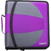 Case-it The Dual 2-in-1 Zipper Binder - Two 1.5 Inch D-Rings - Includes Pencil Pouch - Multiple Pockets - 600 Sheet Capacity - with Shoulder Strap - Deep Purple Dual-101