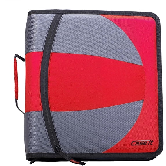 Case-it The Dual 2-in-1 Zipper Binder - Two 1.5 Inch D-Rings - Includes Pencil Pouch - Multiple Pockets - 600 Sheet Capacity - Comes with Shoulder Strap -Dual-101, Fire Engine Red