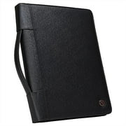 Case-it Executive Zipper Padfolio with Removable 3-Ring Binder and Letter Size Writing Pad, Pebbled Faux Leather Black PAD-40