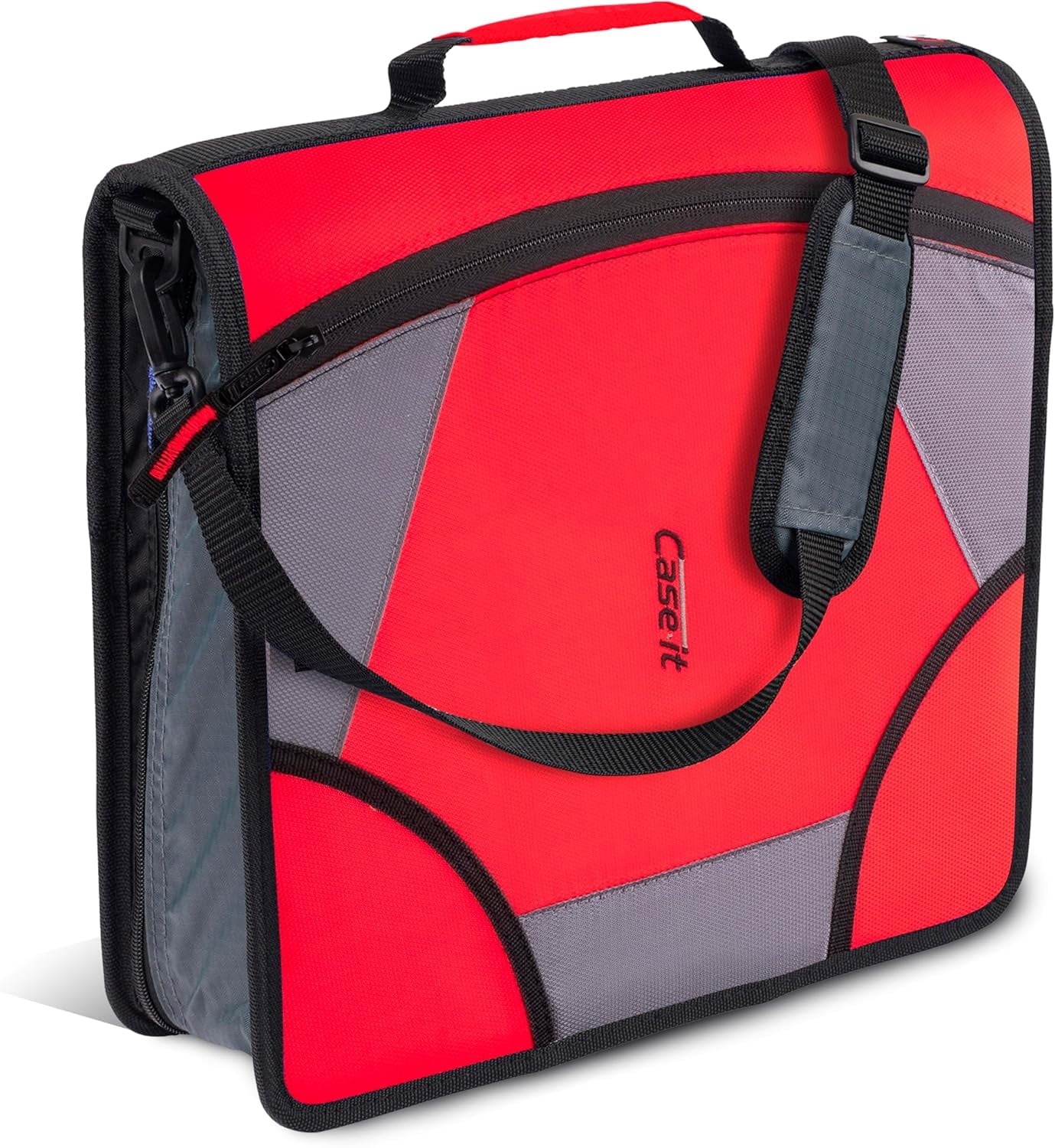 Case-it The King Sized Zip Tab Zipper Binder - 4 Inch D-Rings - 5 Subject File Folder - Multiple Pockets - 800 Sheet Capacity - Comes with Shoulder Strap - Fire Red D-186