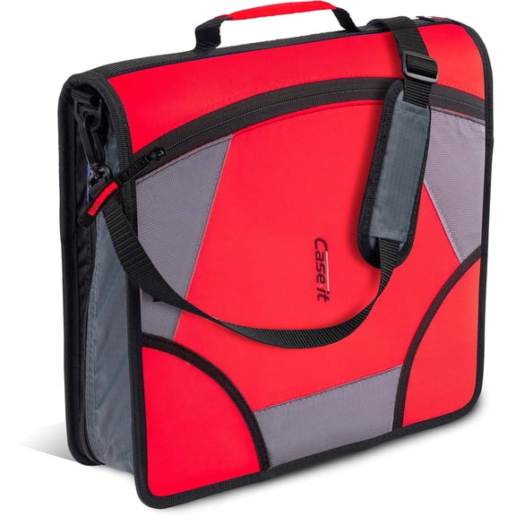 Case-it The King Sized Zip Tab Zipper Binder - 4 Inch D-Rings - 5 Subject File Folder - Multiple Pockets - 800 Sheet Capacity - Comes with Shoulder Strap - Fire Red D-186