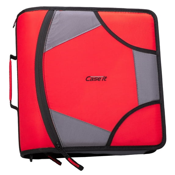 Case-it The King Sized Zip Tab Zipper Binder - 4 Inch D-Rings - 5 Subject File Folder - Multiple Pockets - 800 Sheet Capacity - Comes with Shoulder Strap - Red D-186