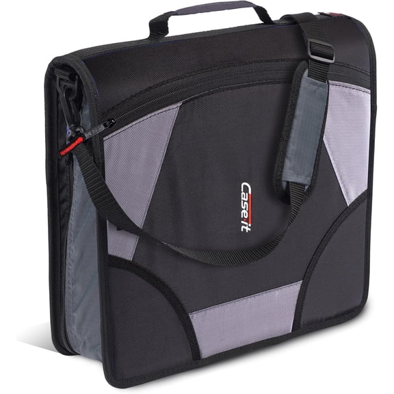 Case-it The King Sized Zip Tab Zipper Binder - 4 inch D-Rings - 5 Subject File Folder - Multiple Pockets - 800 Sheet Capacity - Comes with Shoulder Strap - Jet Black D-186