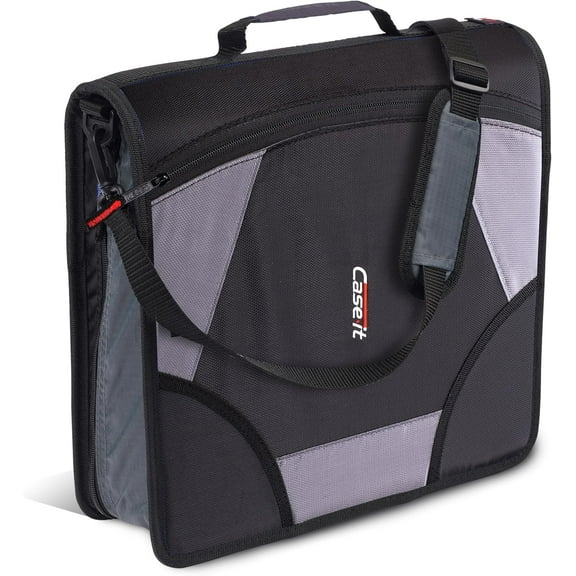 Case-it The King Sized Zip Tab Zipper Binder - 4 Inch D-Rings - 5 Subject File Folder - Multiple Pockets - 800 Sheet Capacity - Comes with Shoulder Strap - Jet Black D-186