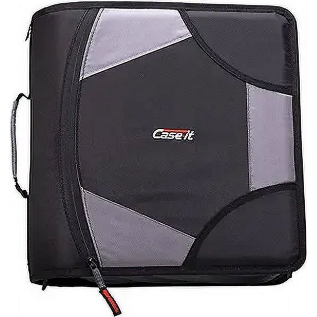 Case-it The King Sized Zip Tab Zipper Binder - 4 Inch D-Rings - 5 Subject File Folder - Multiple Pockets - 800 Sheet Capacity - Comes with Shoulder Strap - Jet Black D-186