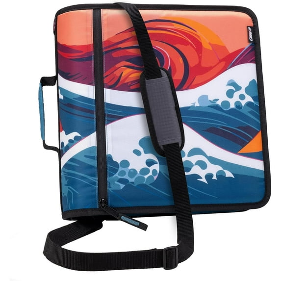 Case-it Might Zip Tab Zipper Binder, 3" O-Ring with 5-Color tabbes, Expanding File Folder and Shoulder Strap and Handle, D-146-Wave