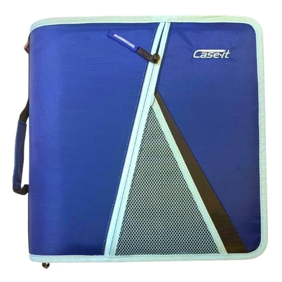 Case-it Mighty Zip Tab Binder | 3-Inch Capacity, Zipper Closure, Expanding File Folder, Blue