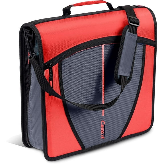 Case-it The Mighty Zip Tab Zipper Binder - 3 Inch O-Rings - 5 Color Tab Expanding File Folder - Multiple Pockets - 600 Sheet Capacity - Comes with Shoulder Strap - Coral D-146